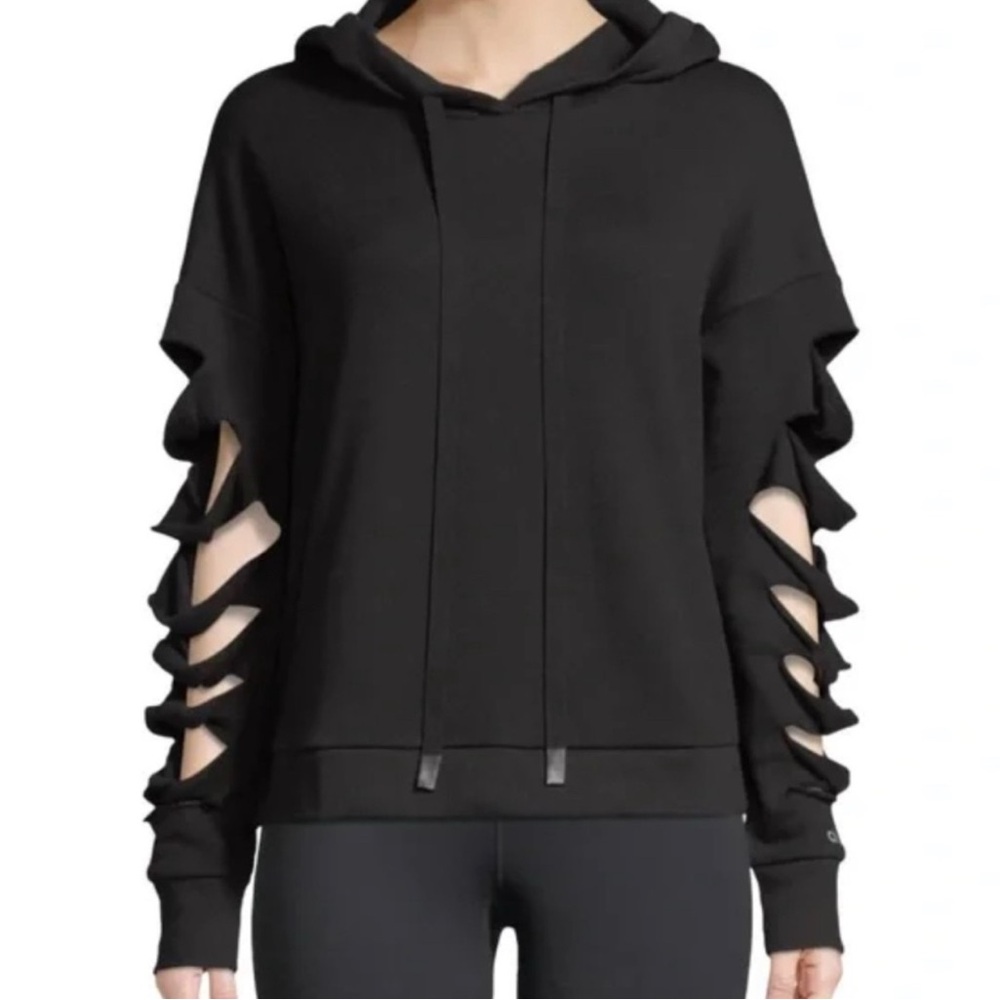 ALO Yoga Black Cutout Sleeve Hoodie